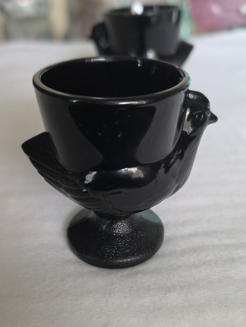 Vintage 1970 Luminarc Black Chic -Shaped Egg Cups